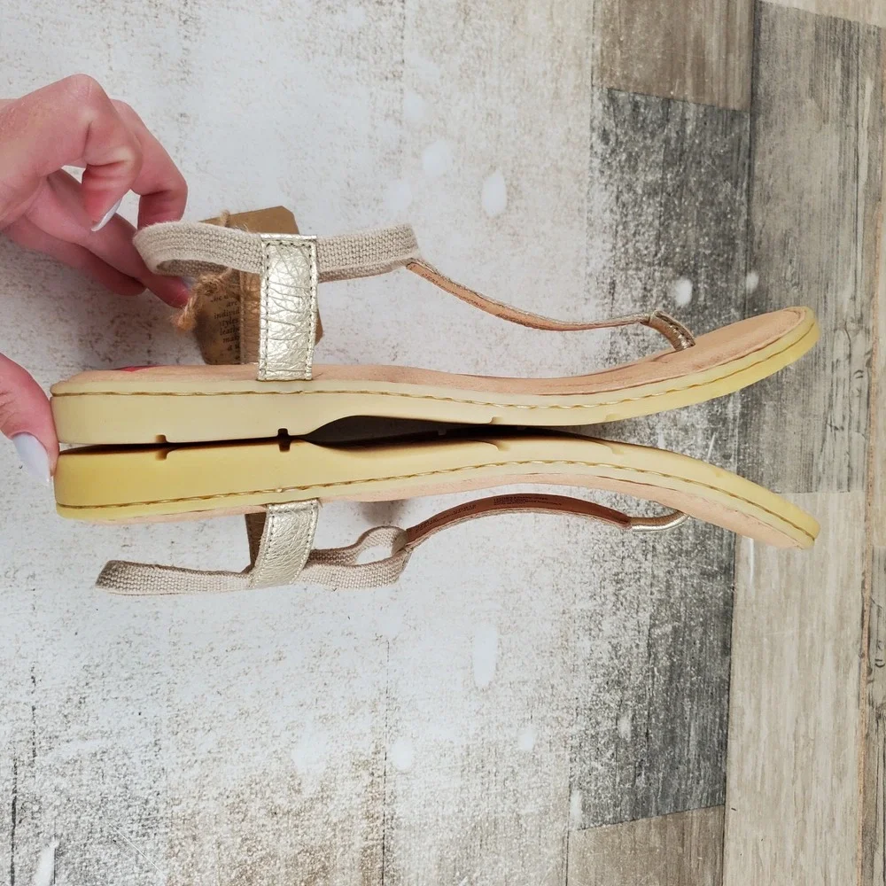 Born Womens Support Thong Sandals Sz 10 Metallic Gold Tan Slingback Strap